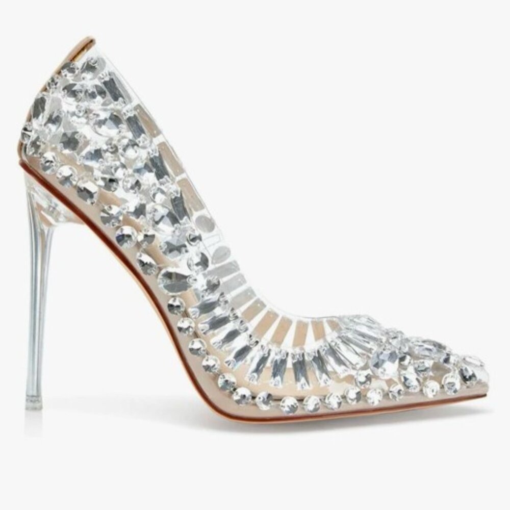 Cinderella Glass Rhinestone Heels Size 9 Azalea Wang High Heels The Bonnie Clear - Picture 10 of 10